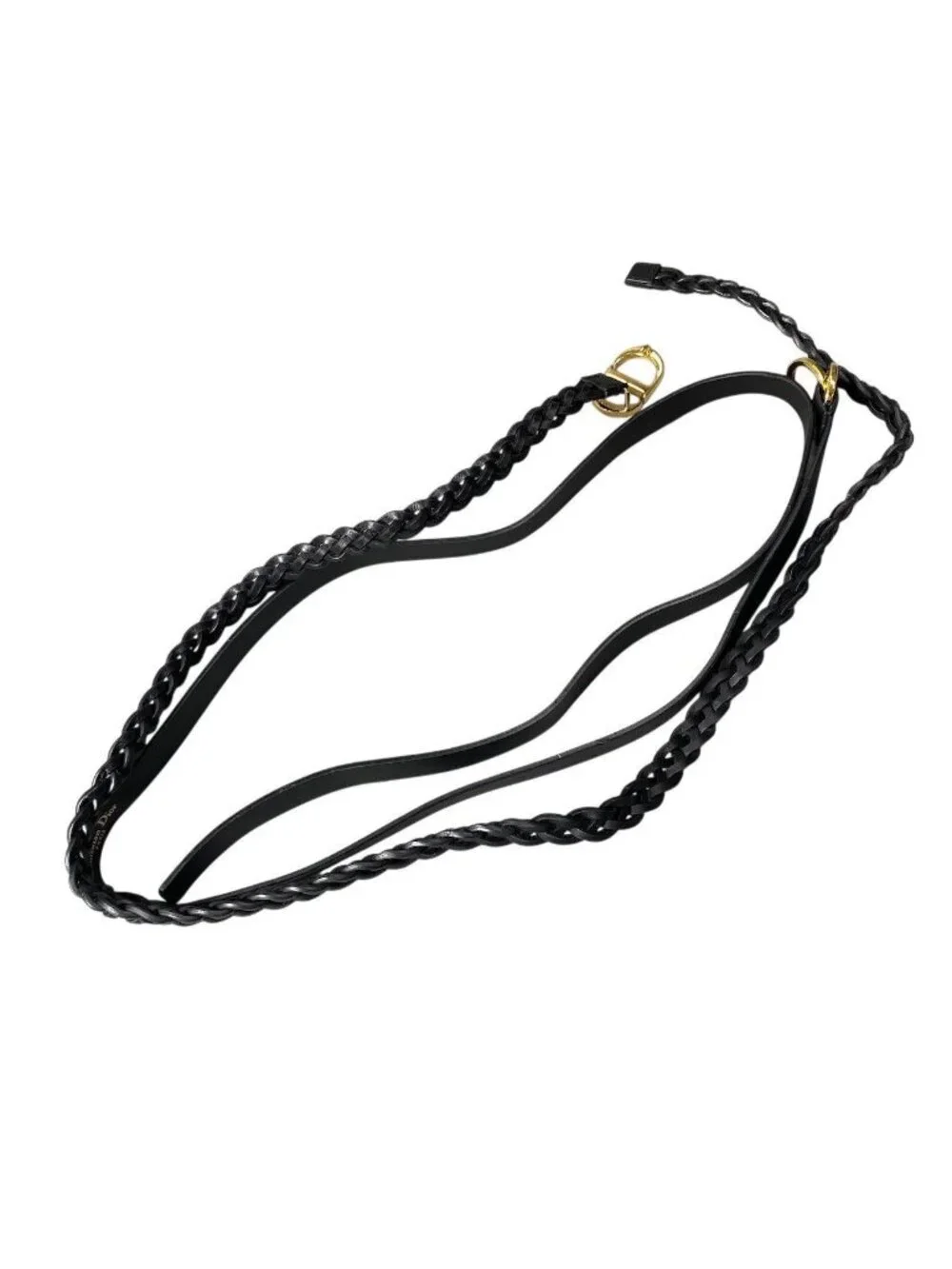 Dior CD Logo Buckle Double Strap Belt 75 Black Gold Leather